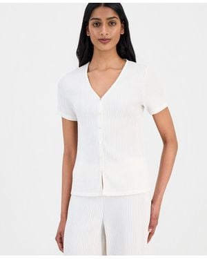 Anne Klein Crinkle-knit Short-sleeve Cardigan - White