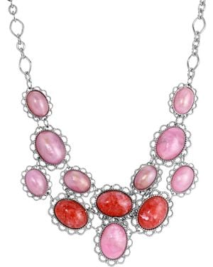 2028 Oval Acrylic Stone Bib Necklace - Pink