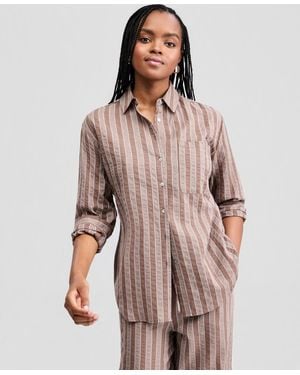 And Now This Oversized Striped Shirt - Brown