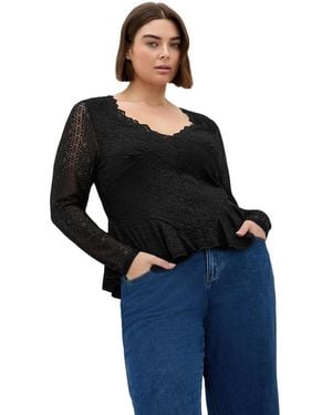 City Chic Plus Size Lola V-neck Long-sleeve Lace Top - Black