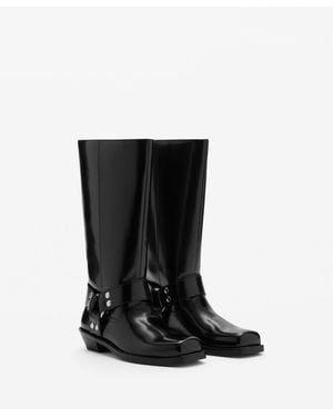 Mango Metallic Details Square Toe Boots - Black