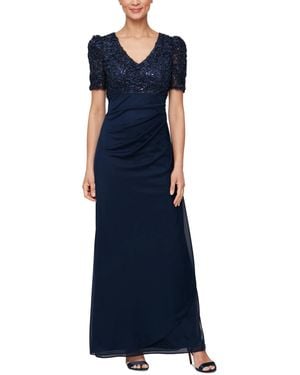 Alex Evenings Embellished Puff-sleeve A-line Dress - Blue