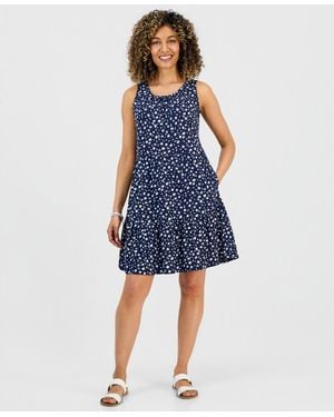 Style & Co. Petite Printed Round-neck Tiered Tank Dress - Blue
