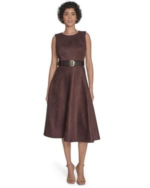 Calvin Klein Belted Midi Dress - Brown