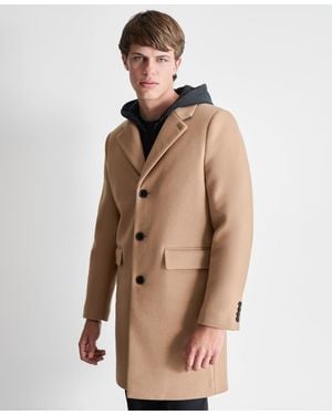 DKNY Removable Hood Notch-lapel Coat - Natural