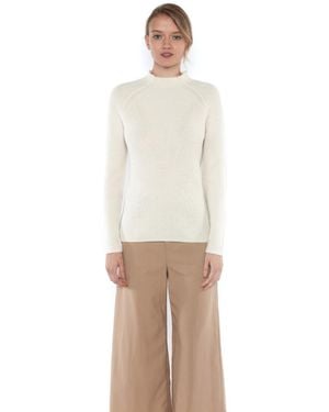 Jennie Liu 100% Pure Cashmere Long Sleeve Chunky Rib Funnel Neck Sweater - White