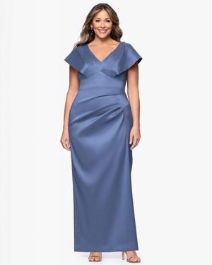 Betsy & Adam Plus Size V-neck Long Dress - Blue