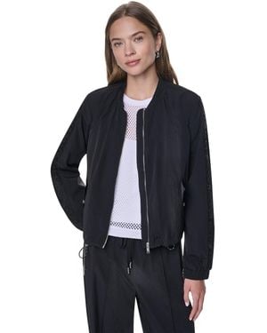 DKNY Logo Trim Rumpled Bomber Tech Jacket - Blue