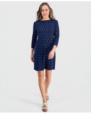Style & Co. Petite Polka Dot Knit Envelope-neck 3/4-sleeve Dress - Blue