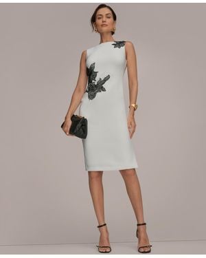 Donna Karan Sleeveless Embroidered Floral Sheath Dress - Multicolor