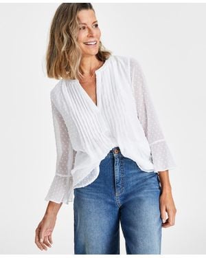 Style & Co. Textured Pintuck Ruffle Sleeve Top - White