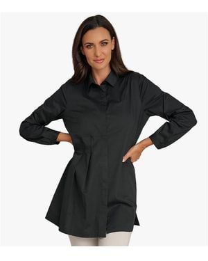 Stella Carakasi Long Sleeves Cotton Poplin Asymmetrical Pleat Front Have It All Tunic - Black