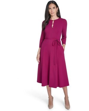 Jessica Howard Jewel Neck 3/4-sleeve Midi Dress - Purple