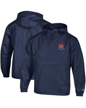 Champion Auburn Tigers Packable Hooded Windbreaker Half-zip Jacket - Blue