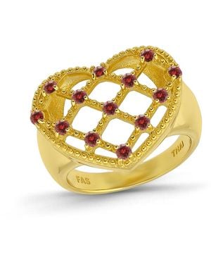 Macy's 14k Gold-plated Over Brass Red Cubic Zirconia Lattice Heart Shaped Ring - Metallic