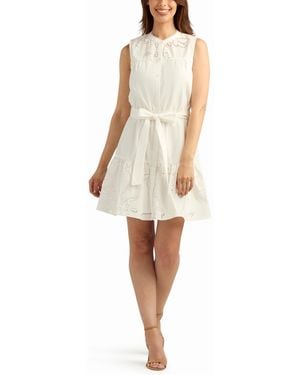Bcx Solid Novelty Eyelet V-neck Mini Dress - Natural