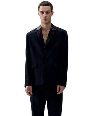 Pcfg Your Itch Kangaroo-collar V-neck Lightweight Blazer - Blue