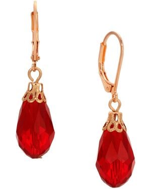 2028 Gold-tone Crystal Faceted Drop Earrings - Red