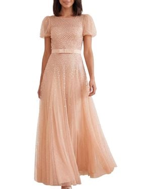 Needle & Thread Sequin Cascade Bow Short Sleeve Gown - Pink