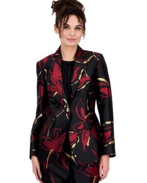 Anne Klein Notched Collar Single-button Jacquard Blazer - Red