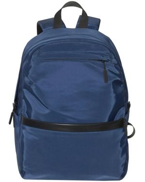 Club Rochelier Mixed Material Double Front Zip Pocket Backpack - Blue