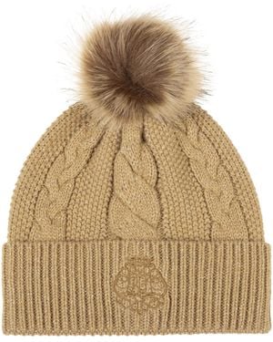 Ralph Lauren Metallic Direct Embroidery Cable Pom Beanie - Brown