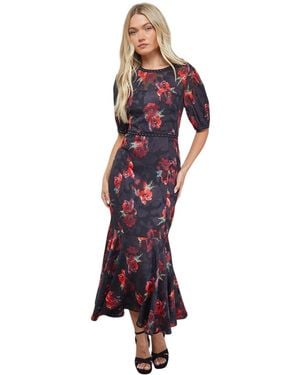 Oasis Stud Trim Puff Sleeve Midi Dress - White