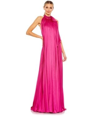Mac Duggal Pleated Trapeze Halter Neck Gown - Pink