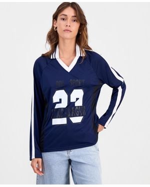 BarIII Sporty Graphic Long-sleeve Polo Top - Blue