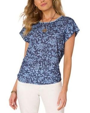 Democracy Printed Cap Sleeve Top Pxs 3x - Blue