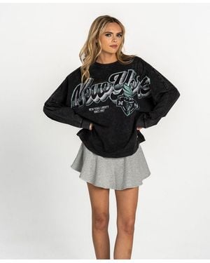 The Wild Collective New York Liberty Oversized Long-sleeve Dolman T-shirt - Black