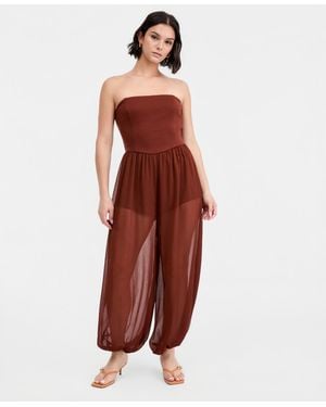 BarIII Mixed-media Strapless Bubble Jumpsuit - Red