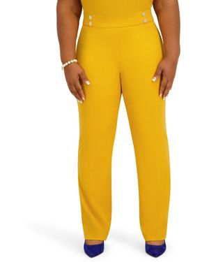 Kasper Pull-on Rivet Faux Extend Tab Pants - Yellow