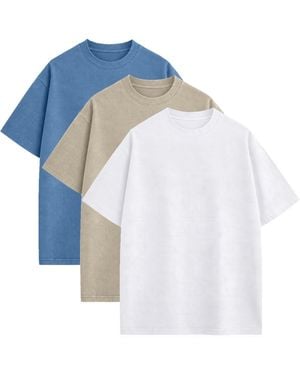 Blu Rock Drop-shoulder Micro Waffle-knit Short-sleeve Crewneck T-shirt - Blue