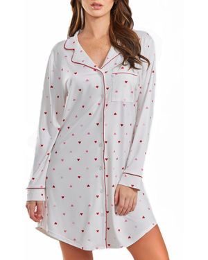 iCollection Kyley Heart Print Button Down Sleep Shirt - Gray