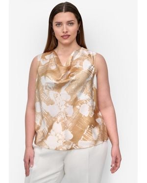 DKNY Plus Size Printed Cowlneck Sleeveless Blouse - Natural