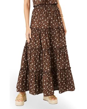 Yumi' Daisy Print Maxi Skirt - Brown