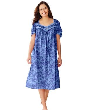 Only Neccessities Plus Size Short Silky Lace-trim Gown - Blue