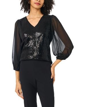 Vince Camuto Long-sleeve V-neck Sequin Blouse - Black