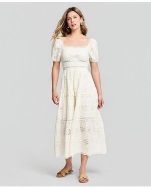 And Now This Petite Puff-sleeve Embroidered Dress - Natural