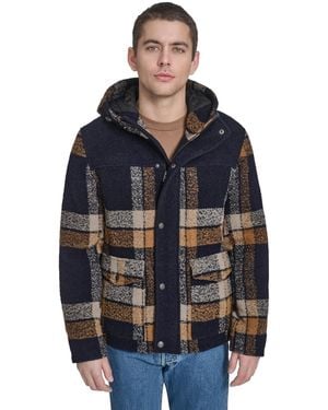 Levi's Wool Blend Plaid Hooded Jacket - Blue