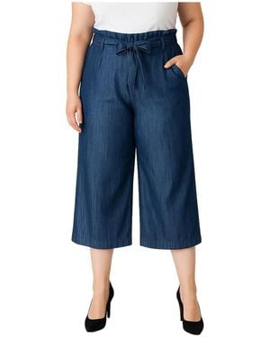 Standards & Practices Plus Size Paper Bag Waist Wide Leg Cropped Pants - Blue