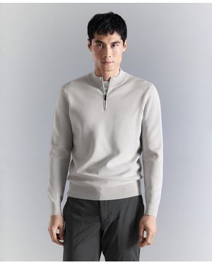 Mango Comfort Stretch Zip-up Sweater - Gray