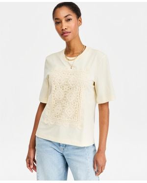 On 34th Oversized Crochet Patch Cotton Jersey T-shirt - White