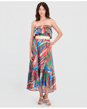 Tahari Cotton Ruffled Belted Maxi Dress - White
