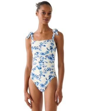 Kate Spade Shirred Square Neck One-piece Swimsuit - Blue