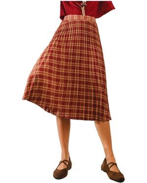 CUPSHE Crossed Paths Pleated Plaid Midi Skirt - Red
