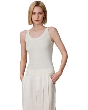 Jennie Liu Scoop Neck Tank Top | 75% Merino Wool 25% Silk Ultra-soft Layering Essential | Natrual Moisture Wicking Sweater - White