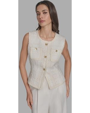 BCBGMAXAZRIA Textured Crewneck Button-front Vest - White
