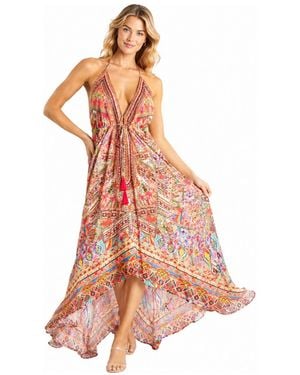 La Moda Clothing Halter-plunge High-low Maxi Dress - Pink